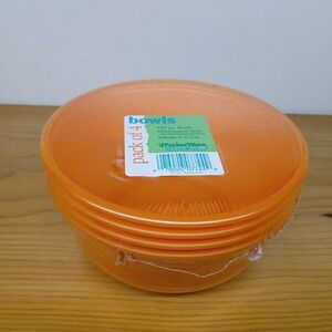Vintage Packerware Orange Plastic Cereal Snack Bowls 6" Set of 4 Stackable New!